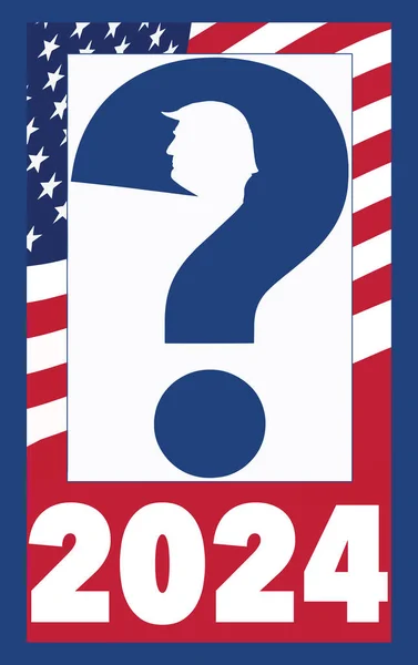 ドナルド トランプの画像は 彼が大統領候補の共和党の選択になるかどうかについてのイラストの疑問符のデザインの一部です 青を含む — ストック写真