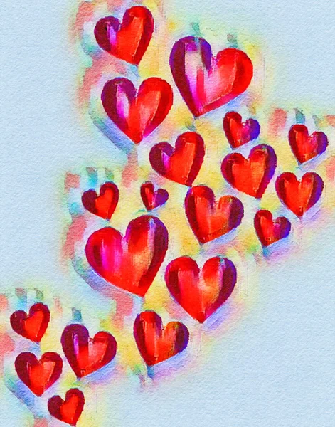 Corações Vermelhos São Vistos Uma Ilustração Pintura Aquarela — Fotografia de Stock