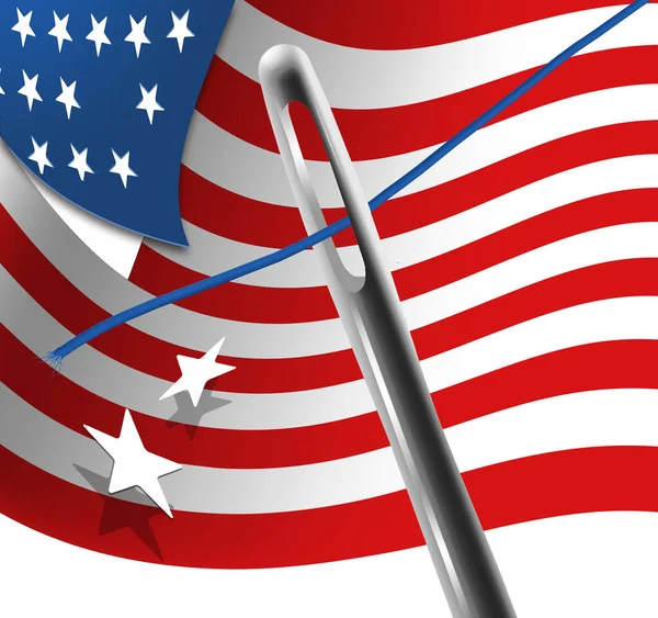 Sewing Needle Thread Ready Mend America Which Symbolized Flag Missing — Stock Photo, Image