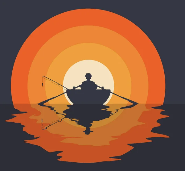 Ein Fischer Zieht Seinen Rudern Ein Boot Mit Der Untergehenden — Stockfoto