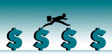 Evrak çantasıyla bir dolardan diğerine koşan bir işadamı kariyeri boyunca bu üç boyutlu illüstrasyonda para peşinde koştu mu?.