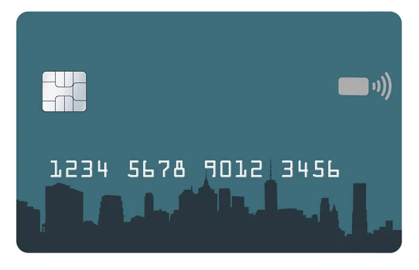 一张有纽约市天际线的信用卡出现在一个白色背景的三维插图中 被隔离了 — 图库照片
