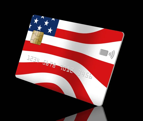 Kreditní Karta Zdobena Hvězdami Pruhy Vlajky Usa Ilustraci Ekonomice Ameriky — Stock fotografie