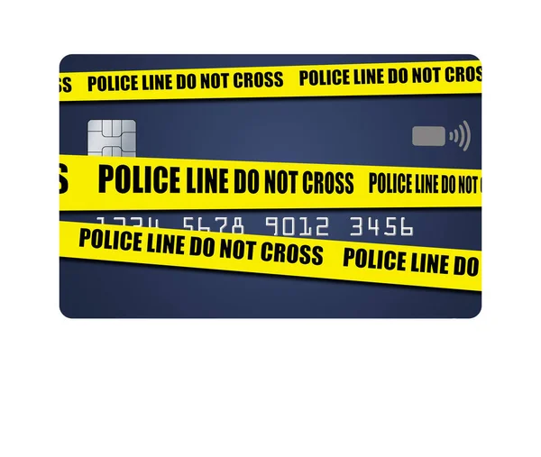 Policejní Páska Místa Činu Žlutá Páska Natažena Přes Kreditní Kartu — Stock fotografie