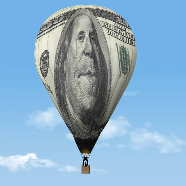Napompowany Banknot Studolarowy Widziany Jest Postaci Balonu Gorące Powietrze Trójwymiarowej — Zdjęcie stockowe
