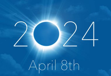 8 Nisan 2024 'te ABD' de tam güneş tutulması önizleme sanatı. Bu, tam tutulma görüntüsünü taklit eden bir illüstrasyon..