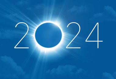 8 Nisan 2024 'te ABD' de tam güneş tutulması önizleme sanatı. Bu, tam tutulma görüntüsünü taklit eden bir illüstrasyon..