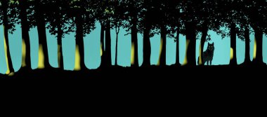 Yalnız bir kurt, bir ormanda, 3 boyutlu bir illüstrasyonda, bir meselede yalnız ve tek başına durduğunu görür..