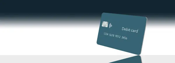 A generic debit card is seen with lots of text space or copy area in a 3-d illustration.