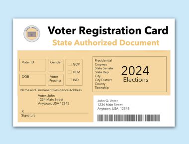 Here is a mock, generic state issued voter registration card clipart