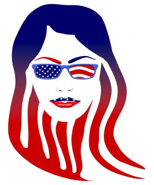 4 Temmuz, Amerika 'da Bağımsızlık Günü' nde gözlüklerinde yıldız ve çizgili güzel bir kız resmediliyor. Bu bir çizim..