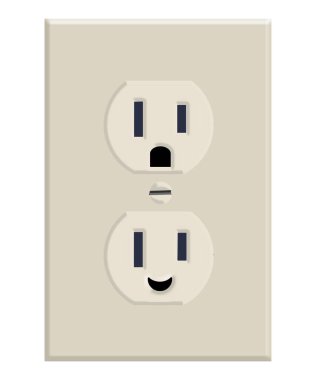 Elektrik prizleri yüze benziyor. Biri şok olmuş görünüyor, diğeri de sevinç gülüşü. Bu 3 boyutlu bir çizim..