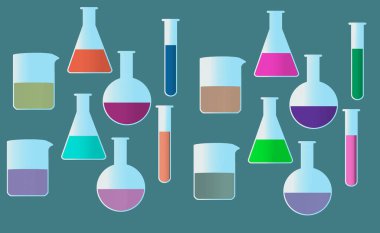 Beherler, mataralar ve test tüpleri de dahil olmak üzere Labratory camları grafik arka plan imgesinde görülür.