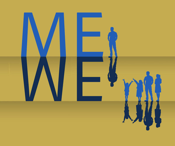 Word Seen Man Alone Reflected Word Family Four Illustration Being — Stock Photo, Image