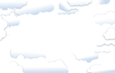 White fluffy clouds surround an opening that reveals clear blue sky where graphic elements or text may be placed.  This is a 3-d illustration.