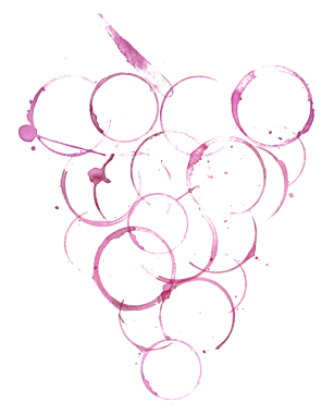 Şarap kadehindeki lekeler sapı olan bir üzüm demeti şeklindedir. Beyaz bir arka planda izole edilmiş. Bu 3 boyutlu bir çizim..