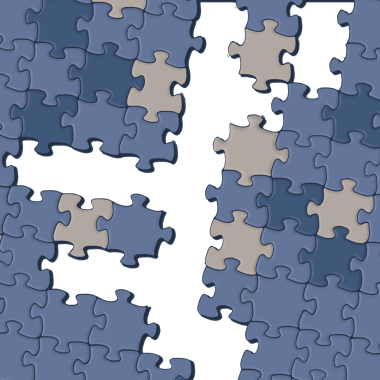 Tamamlanmamış bir yapbozdaki bir açıklık elementlerle doldurulabilir ve bu süreci kolaylaştırmak için şeffaf bir arka plandadır.