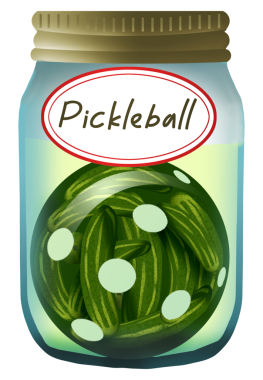 Pickleball sporu konserve kavanozundaki turşu topuyla gösterilir..