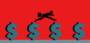 Bir işadamı daha yüksek maaş için bir işten diğerine gidip gelen monografiği kovalıyor. Bu 3 boyutlu bir çizim..