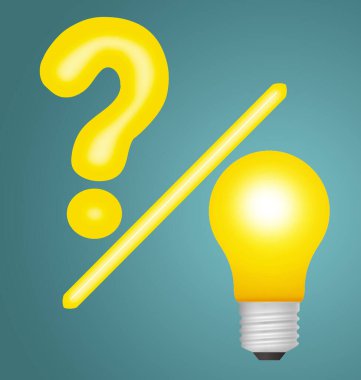 A question is the problem and a light bulb is an idea for the solution to the problem. This is a 3-d illustration