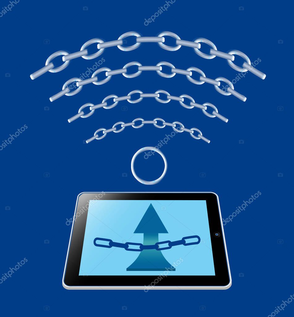 Links to a website are symbolized by chain links in a 3-d illustration about promotion and promoting a business by sending  out links.