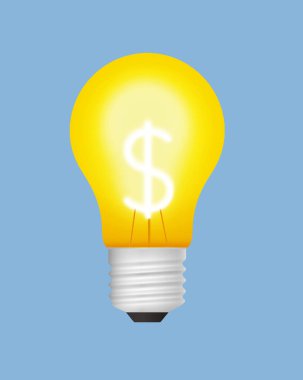 İyi bir fikri karlı bir işe dönüştürmek bu ampulün teması. Parlayan bir dolar teli var. Bu 3 boyutlu bir çizim.. 