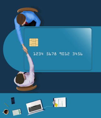 A banker and client shake after opening a personal line of credit account for the customer. This is a 3-d illustration.