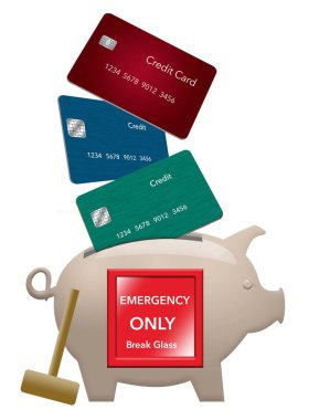 Sadece acil durumlarda kullanılacak sıfır dengeli kredi kartları sadece acil durumlar için kullanılıyor. Bu, finansal planlama hakkında 3 boyutlu bir illüstrasyon..
