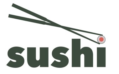 Çubuklu Japon suşisi logosu beyaz arka planda izole edilmiştir.