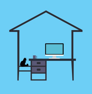 Bir ev ofisi basit bir tasarımla tasvir edilir..