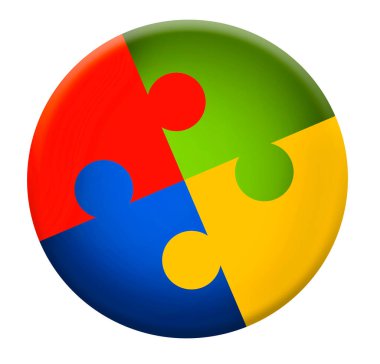 İş dünyasındaki takım çalışması, birleşik bir birimde bir araya gelen yapboz parçalarıyla resmedilir. Bu 3 boyutlu bir çizim..