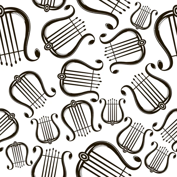 Retro Greek Lyre Strings Musical Instrument Icon Seamless Pattern Isolated — Stock Vector
