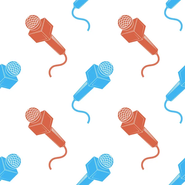 Retro Microphone Icon Isolated White Background Musical Seamless Pattern — Stock Vector