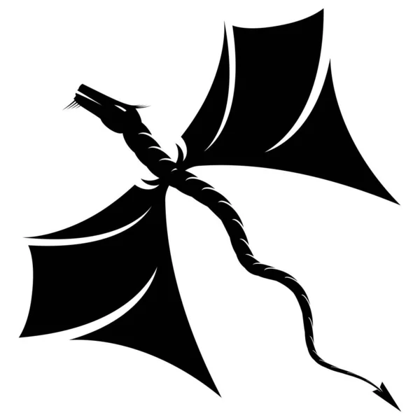 Чорний Чарівний Дракон Ікона Силует Ізольовано Білому Тлі — стокове фото