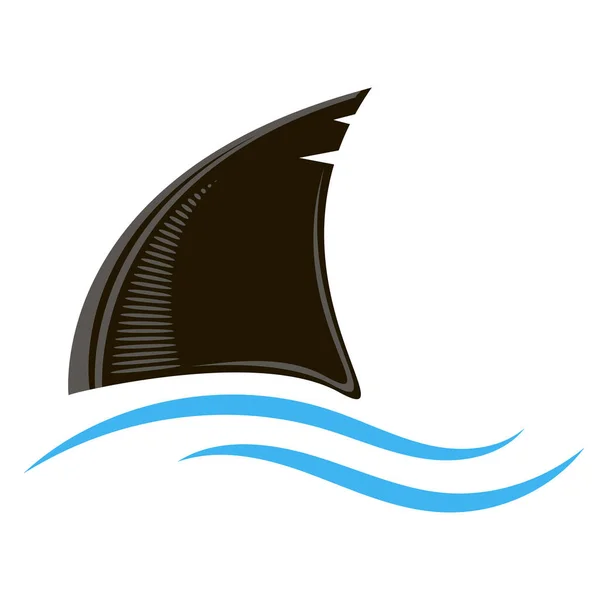 Icono Silueta Aleta Tiburón Ondas Azules Aisladas Sobre Fondo Blanco — Vector de stock