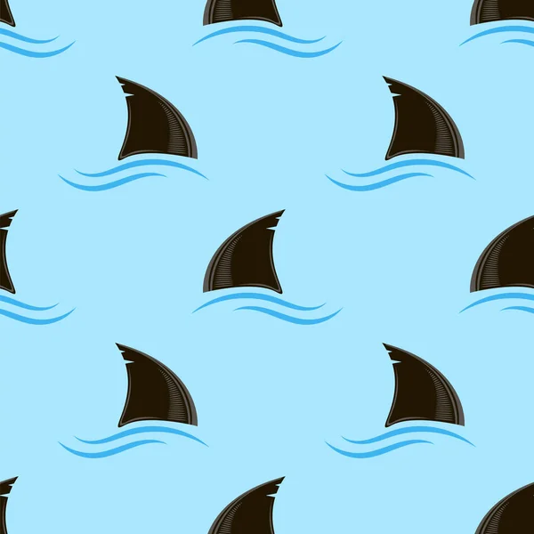 Silueta Aleta Tiburón Icono Ondas Azules Aisladas Sobre Fondo Azul — Archivo Imágenes Vectoriales