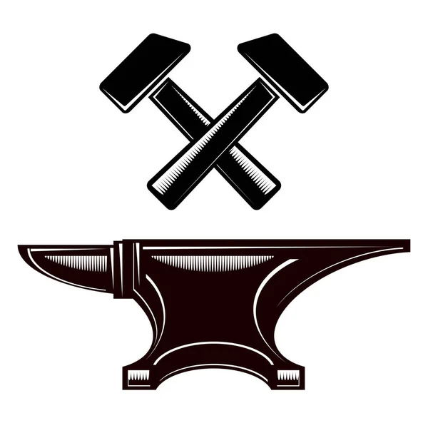 Ikony Kowadła Młotka Izolowane Białym Tle Wzornictwo Logo Przemysłowego — Wektor stockowy