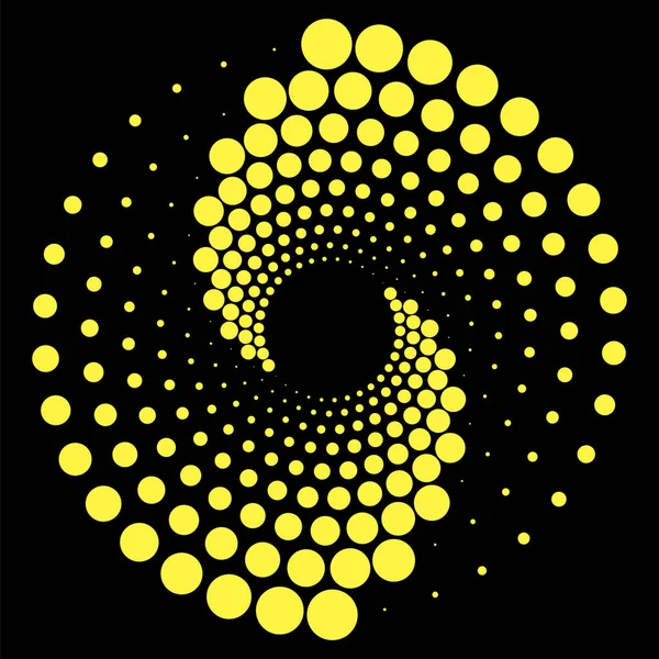 Icono Punteado Círculo Amarillo Aislado Sobre Fondo Negro — Vector de stock