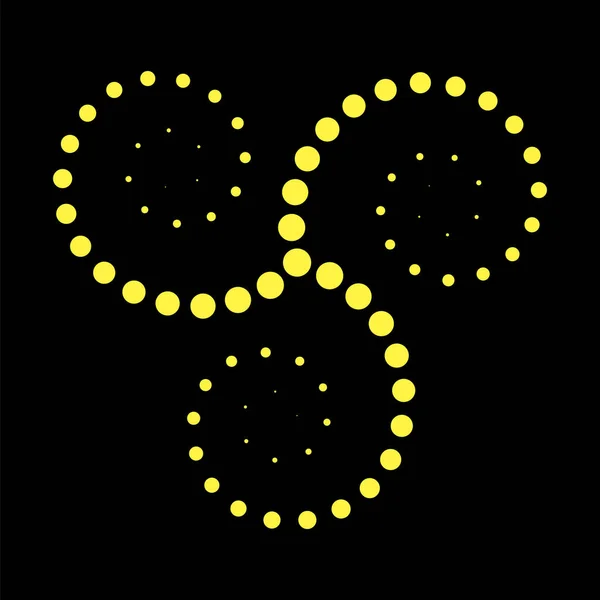 Gelber Kreis Gepunktetes Symbol Isoliert Auf Schwarzem Hintergrund — Stockvektor