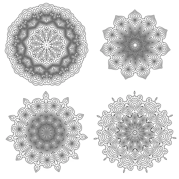 Set Geometrische Ornamenten Van Cirkel Guilloche Rozetten Geïsoleerd Decoratieve Ronde — Stockvector