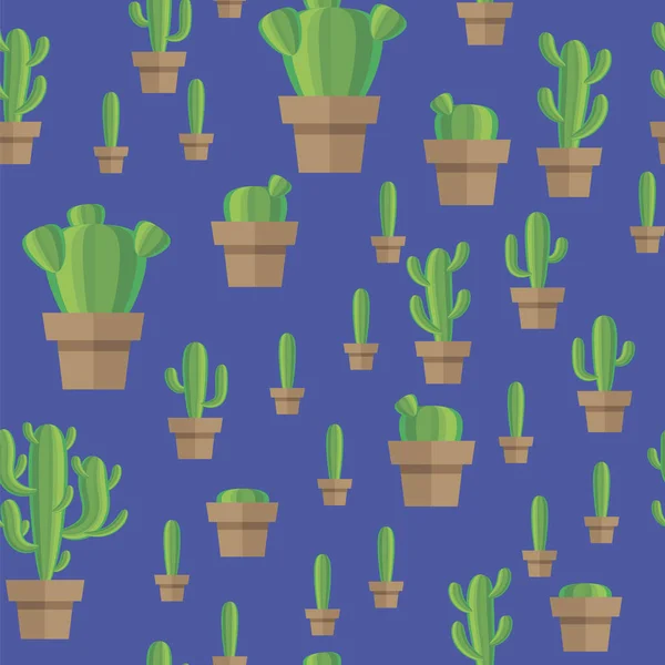 Vector set of green cactus and leaves. Collection of exotic plants. Decorative natural elements are isolated on blue. Cactus growth. Seamless Pattern.