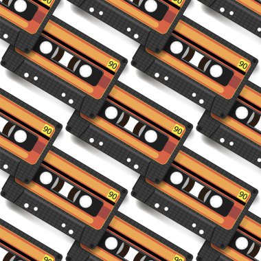 Vintage video kaset ya da müzik kasedi simgesi düz resimleme. Kusursuz Desen.