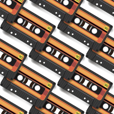 Vintage video kaset ya da müzik kasedi simgesi düz resimleme. Kusursuz Desen.