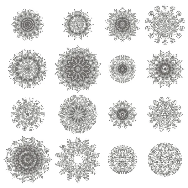Reihe Von Kreis Geometrischen Ornamenten Guillochrosetten Isoliert Ornamentales Rundes Dekor — Stockfoto
