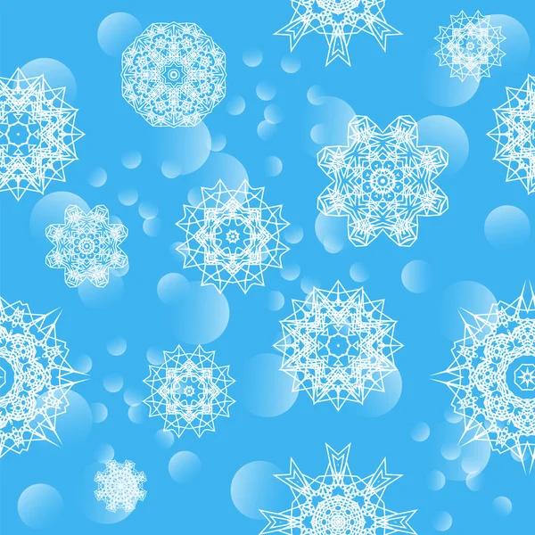 Vektor Fallende Schneeflocken Winter Auf Blau Verschwommenem Nahtlosen Hintergrund — Stockvektor