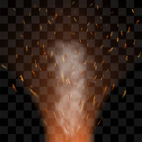 Feu Vectoriel Réaliste Flamme Rouge Sur Fond Noir Carreaux Explosion — Image vectorielle