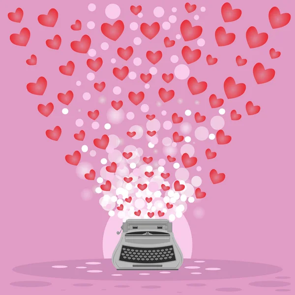 Vector Graue Schreibmaschine Und Ein Set Roter Herzen Symbole Auf — Stockvektor