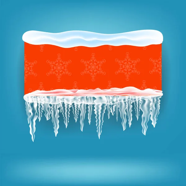Vector Snow Ice Frame Red Banner Kék Háttér Karácsonyi Kártya — Stock Vector