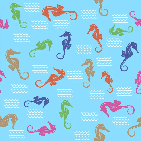 Colored Seahorse Icon. Fish design on Blue Background. Tropical Exotic Fish.
