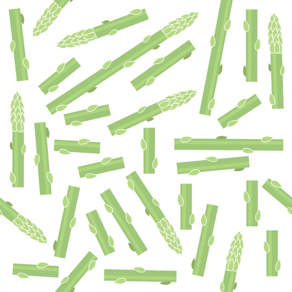 ベクトルおいしい新鮮な緑のアスパラガス白い背景にシームレスなパターン ビーガン対応のベストフード アスパラガス漫画のスタイルでバンチ 有機農家の野菜 — ストックベクタ